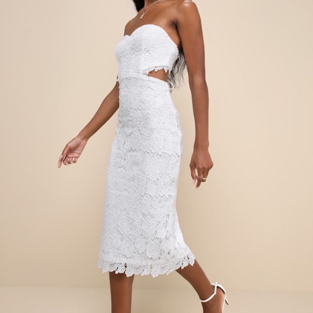 Lulus Impressive Elegance White Crochet Lace Strapless Midi Dress - Size XS